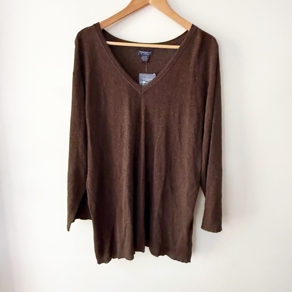 NWT Doncaster Collection Sweater Women 3W Brown Metallic V-Neck Knit Shimmer